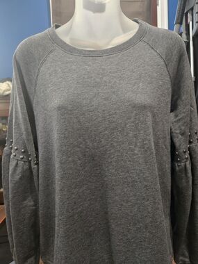 Anthropology Current Air L.A. Studded Ballon Sleeve Sweatshirt, Gray Large